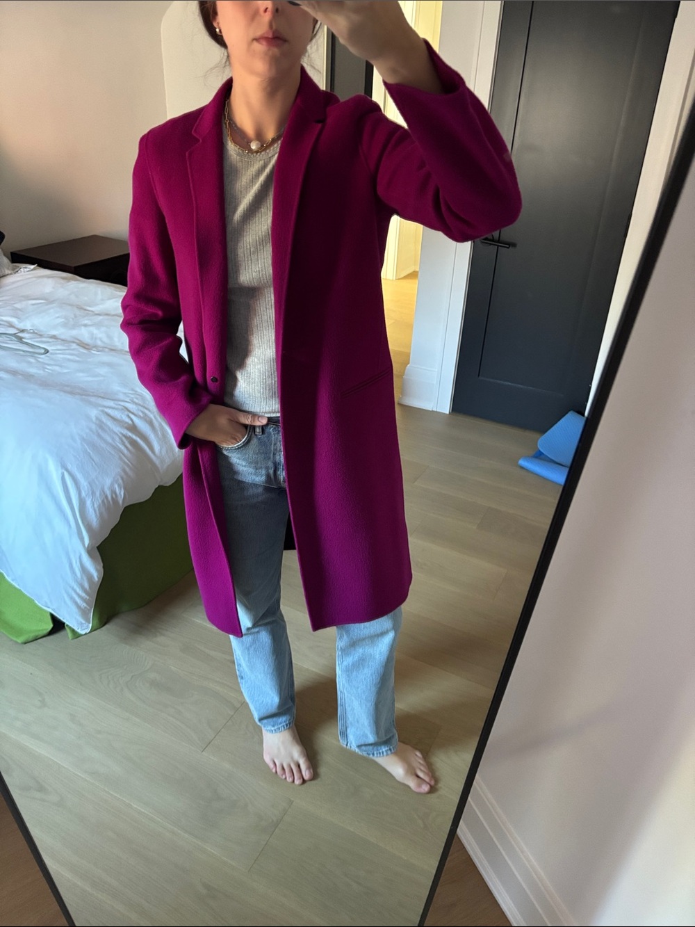Theory Wool Cashmere Coat in magenta, size M